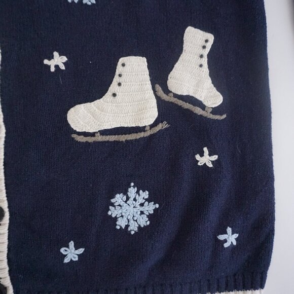 Vintage Cherokee Navy Blue Ice Skates Mittens Winter Button Cardigan Festive 3X - Picture 4 of 11